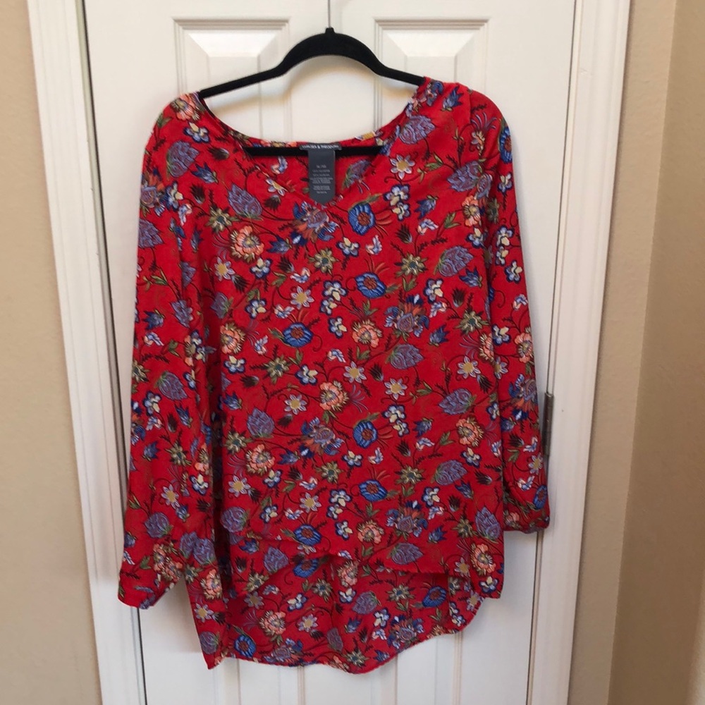 Chelsea & Theodore Red Botanical Print Blouse